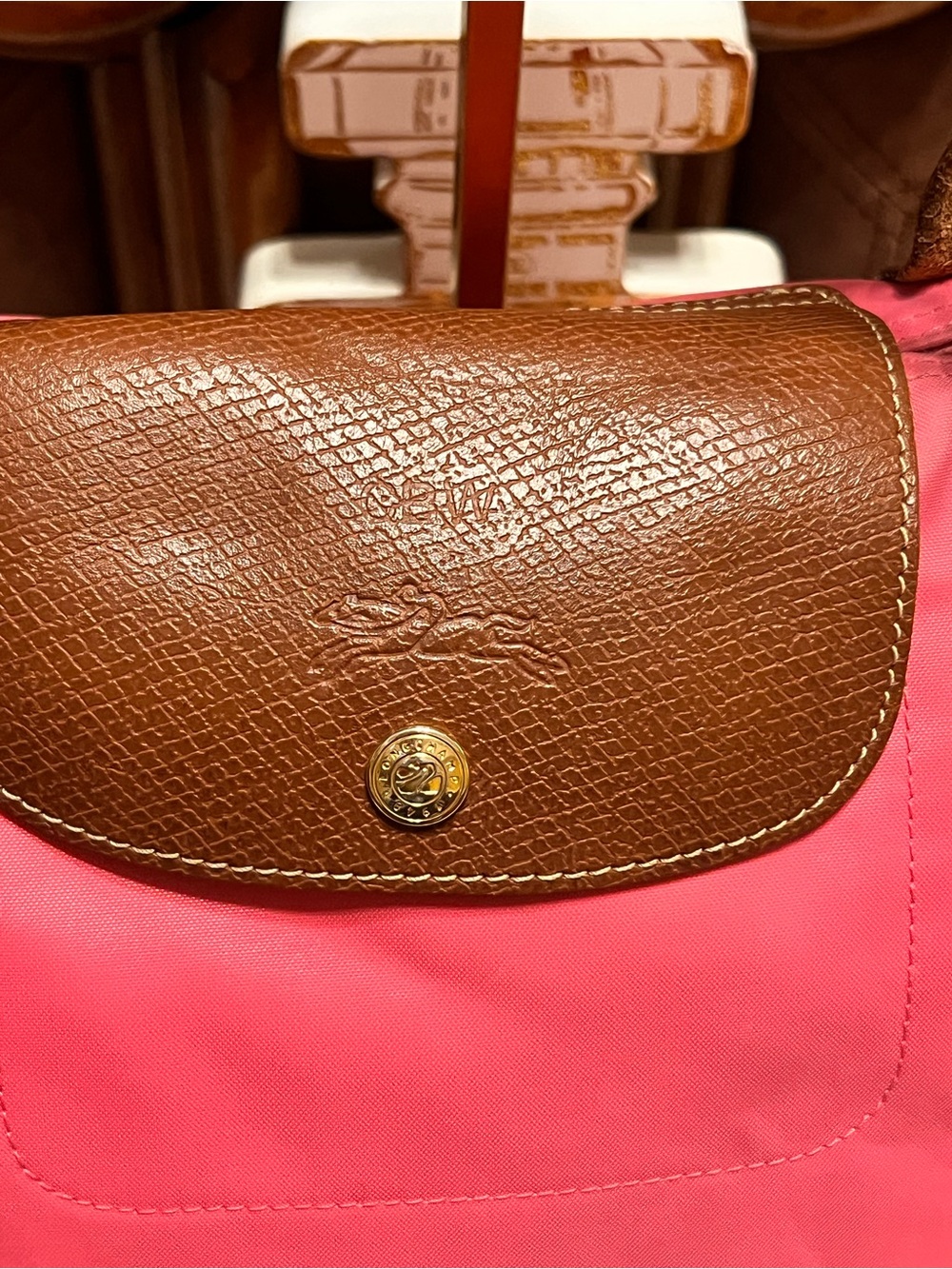 Longchamp Pink Nylon Tote with Brown Leather Trim - Picture 5 of 17